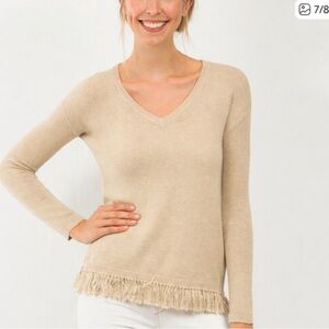 Two Bees Cashmere |V-Neck Fringe Hem Sweater| Size Large| Cotton/cashmere